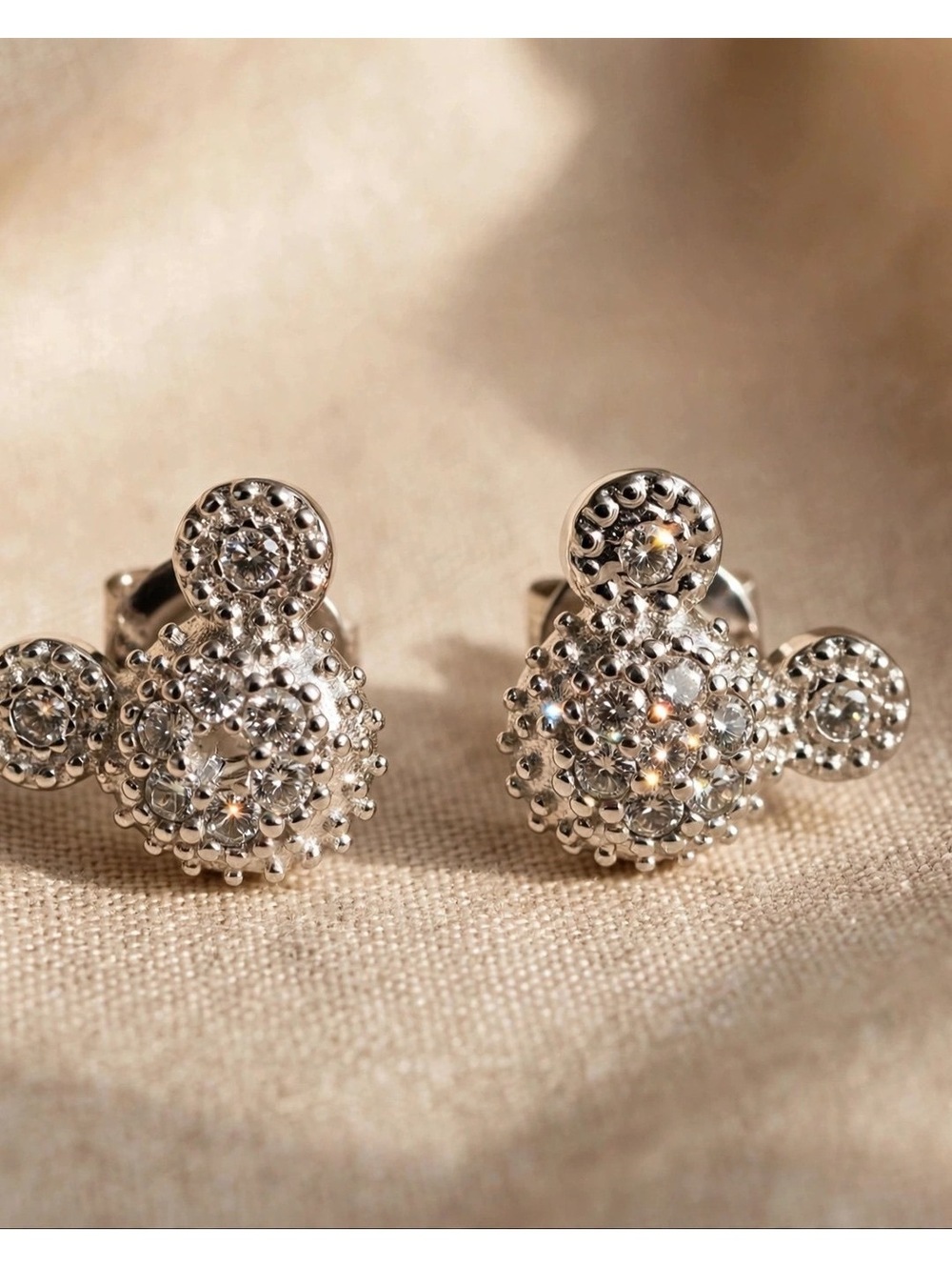 Crystal Mouse Head Stud Earrings – Pave Crystal, Push Back, Cute